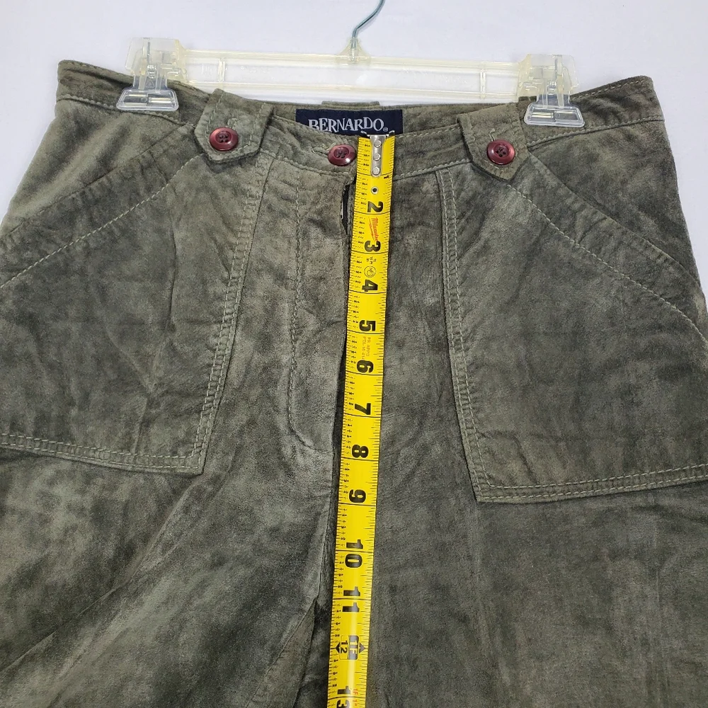 BERNARDO Olive / Sage Green Genuine Suede Leather Wide Leg Pants Sz 10 Vintage